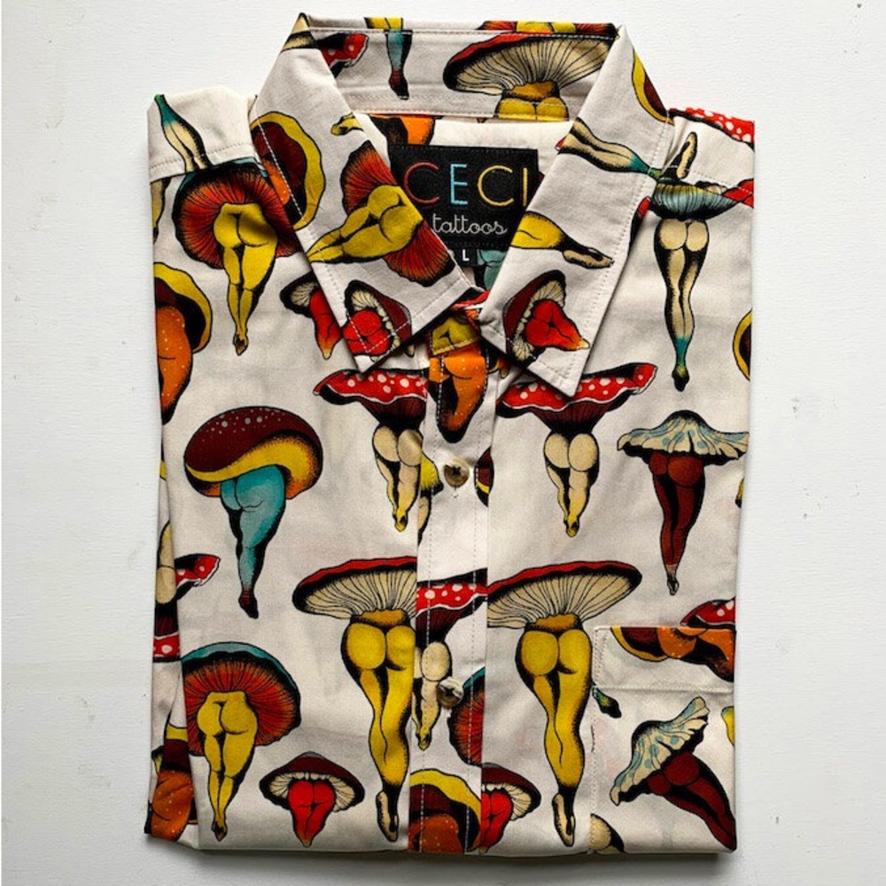 NWT CECI Men's Mushroom Print Shirt - Multicolor